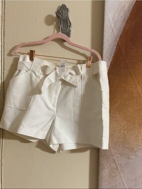 LOFT Cream High-Waist Tie-Belt Shorts